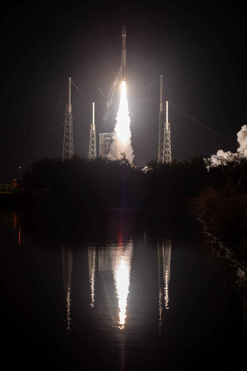 The United Launch Alliance Atlas V rocket, carrying the Solar Orbiter, climbs upward after liftoff from Space Launch Complex 41 on Cape Canaveral Air Force Station in Florida on Feb. 9, 2020. Liftoff was at 11:03 p.m. EST. Solar Orbiter is an international cooperative mission between ESA (European Space Agency) and NASA. The mission aims to study the Sun, its outer atmosphere and solar wind. The spacecraft will provide the first images of the Sun’s poles. The spacecraft was developed by Airbus Defence and Space. NASA’s Launch Services Program based at Kennedy managed the launch.