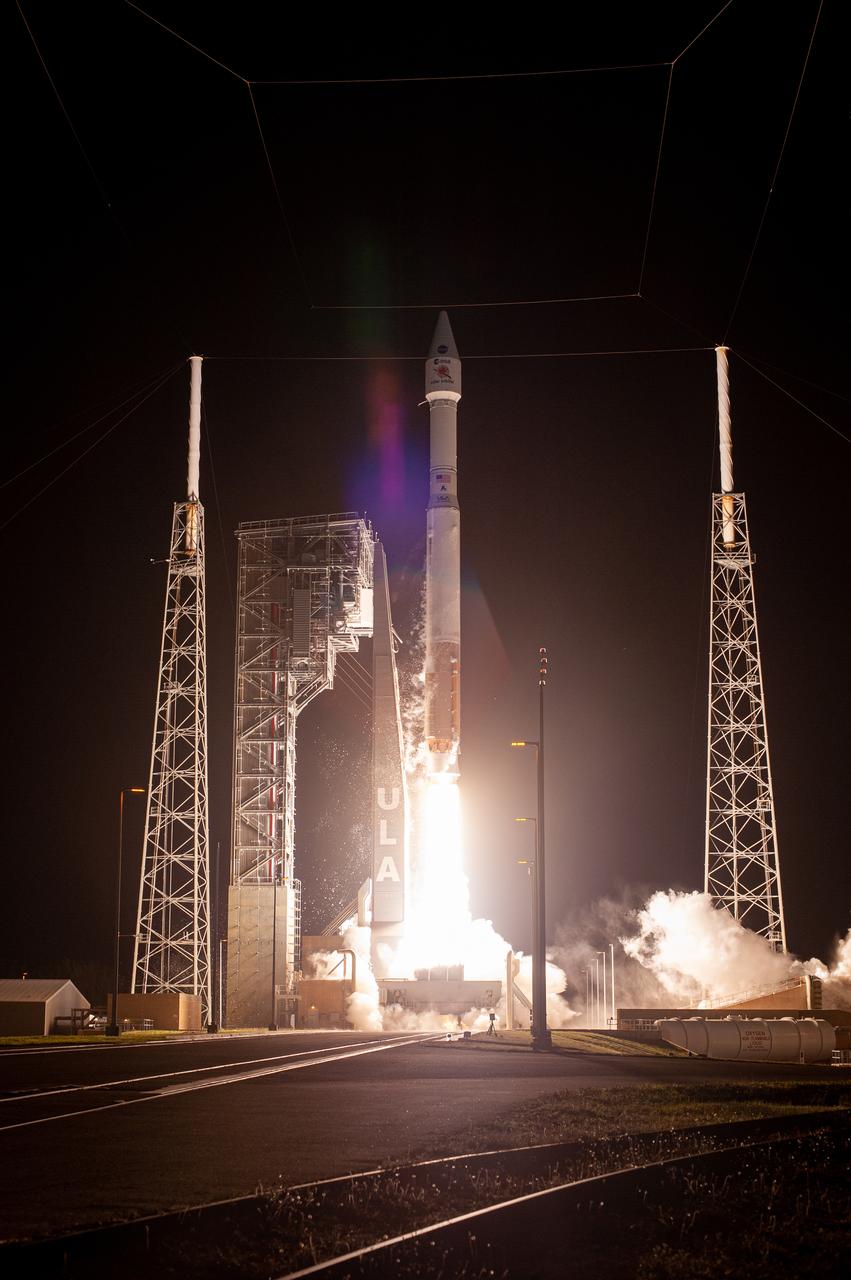 The United Launch Alliance Atlas V rocket, carrying the Solar Orbiter, lifts off Space Launch Complex 41 at Cape Canaveral Air Force Station in Florida at 11:03 p.m. EST, on Feb. 9, 2020. Solar Orbiter is an international cooperative mission between ESA (European Space Agency) and NASA. The mission aims to study the Sun, its outer atmosphere and solar wind. The spacecraft will provide the first images of the Sun’s poles. The spacecraft was developed by Airbus Defence and Space. NASA’s Launch Services Program based at Kennedy managed the launch.