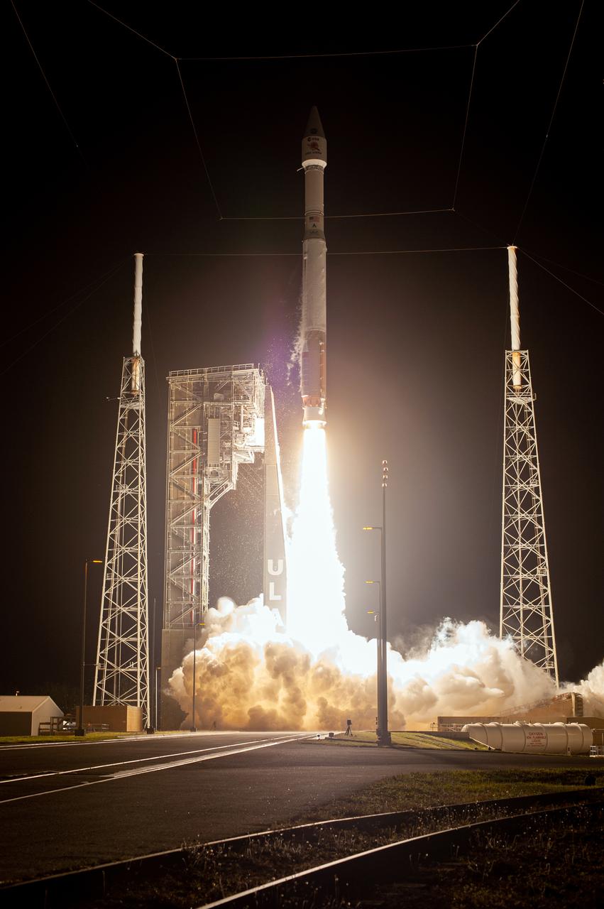 The United Launch Alliance Atlas V rocket, carrying the Solar Orbiter, climbs upward after liftoff from Space Launch Complex 41 on Cape Canaveral Air Force Station in Florida on Feb. 9, 2020. Liftoff was at 11:03 p.m. EST. Solar Orbiter is an international cooperative mission between ESA (European Space Agency) and NASA. The mission aims to study the Sun, its outer atmosphere and solar wind. The spacecraft will provide the first images of the Sun’s poles. The spacecraft was developed by Airbus Defence and Space. NASA’s Launch Services Program based at Kennedy managed the launch.
