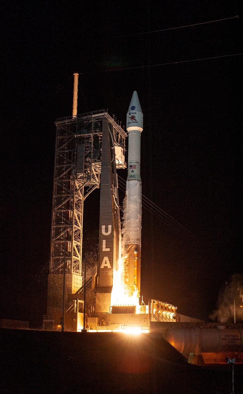 The United Launch Alliance Atlas V rocket, carrying the Solar Orbiter, lifts off Space Launch Complex 41 at Cape Canaveral Air Force Station in Florida at 11:03 p.m. EST, on Feb. 9, 2020. Solar Orbiter is an international cooperative mission between ESA (European Space Agency) and NASA. The mission aims to study the Sun, its outer atmosphere and solar wind. The spacecraft will provide the first images of the Sun’s poles. The spacecraft was developed by Airbus Defence and Space. NASA’s Launch Services Program based at Kennedy managed the launch.