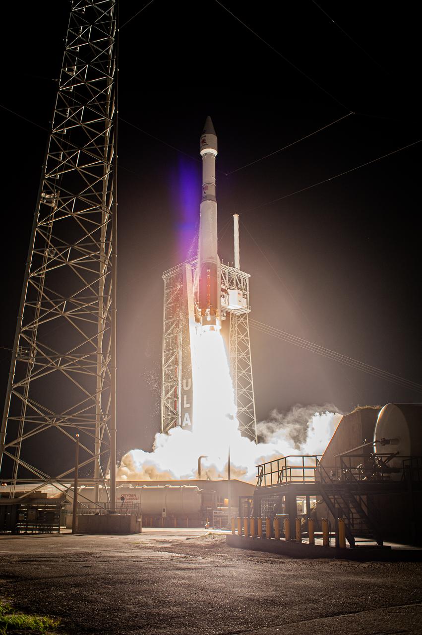 The United Launch Alliance Atlas V rocket, carrying the Solar Orbiter, climbs upward after liftoff from Space Launch Complex 41 on Cape Canaveral Air Force Station in Florida on Feb. 9, 2020. Liftoff was at 11:03 p.m. EST. Solar Orbiter is an international cooperative mission between ESA (European Space Agency) and NASA. The mission aims to study the Sun, its outer atmosphere and solar wind. The spacecraft will provide the first images of the Sun’s poles. The spacecraft was developed by Airbus Defence and Space. NASA’s Launch Services Program based at Kennedy managed the launch.