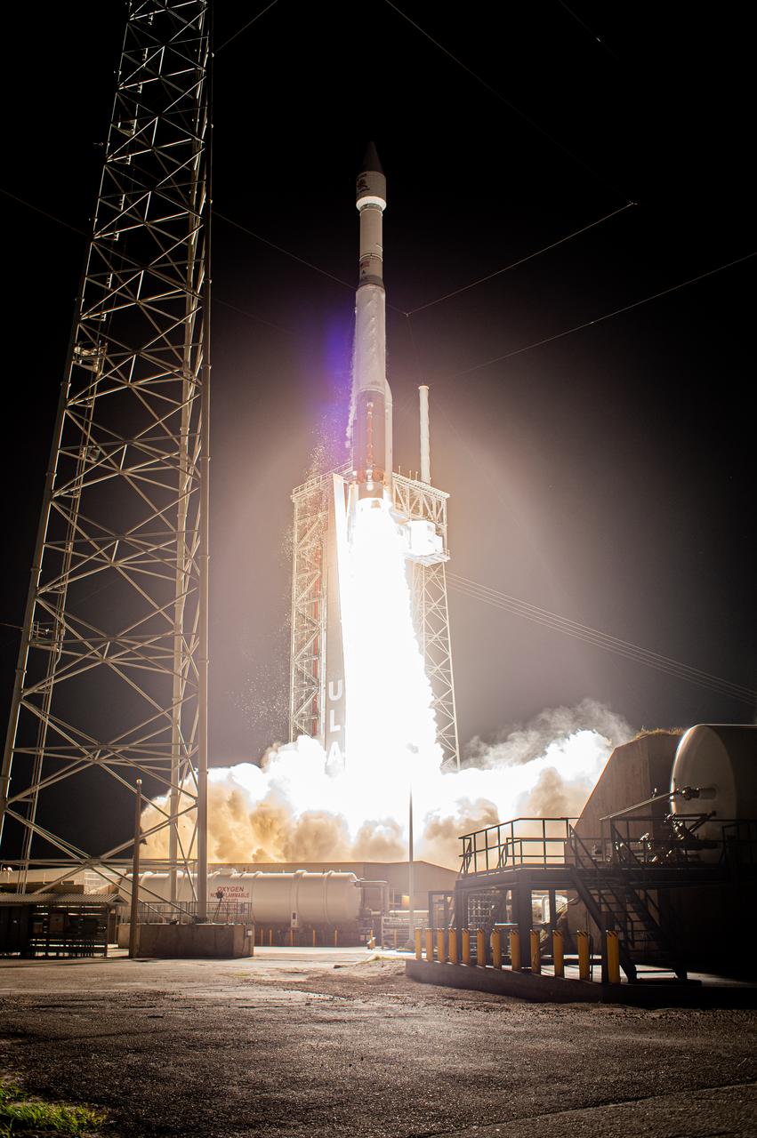 The United Launch Alliance Atlas V rocket, carrying the Solar Orbiter, climbs upward after liftoff from Space Launch Complex 41 on Cape Canaveral Air Force Station in Florida on Feb. 9, 2020. Liftoff was at 11:03 p.m. EST. Solar Orbiter is an international cooperative mission between ESA (European Space Agency) and NASA. The mission aims to study the Sun, its outer atmosphere and solar wind. The spacecraft will provide the first images of the Sun’s poles. The spacecraft was developed by Airbus Defence and Space. NASA’s Launch Services Program based at Kennedy managed the launch.