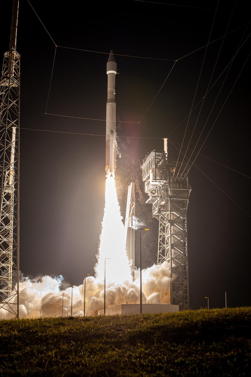 The United Launch Alliance Atlas V rocket, carrying the Solar Orbiter, climbs upward after liftoff from Space Launch Complex 41 on Cape Canaveral Air Force Station in Florida on Feb. 9, 2020. Liftoff was at 11:03 p.m. EST. Solar Orbiter is an international cooperative mission between ESA (European Space Agency) and NASA. The mission aims to study the Sun, its outer atmosphere and solar wind. The spacecraft will provide the first images of the Sun’s poles. The spacecraft was developed by Airbus Defence and Space. NASA’s Launch Services Program based at Kennedy managed the launch.