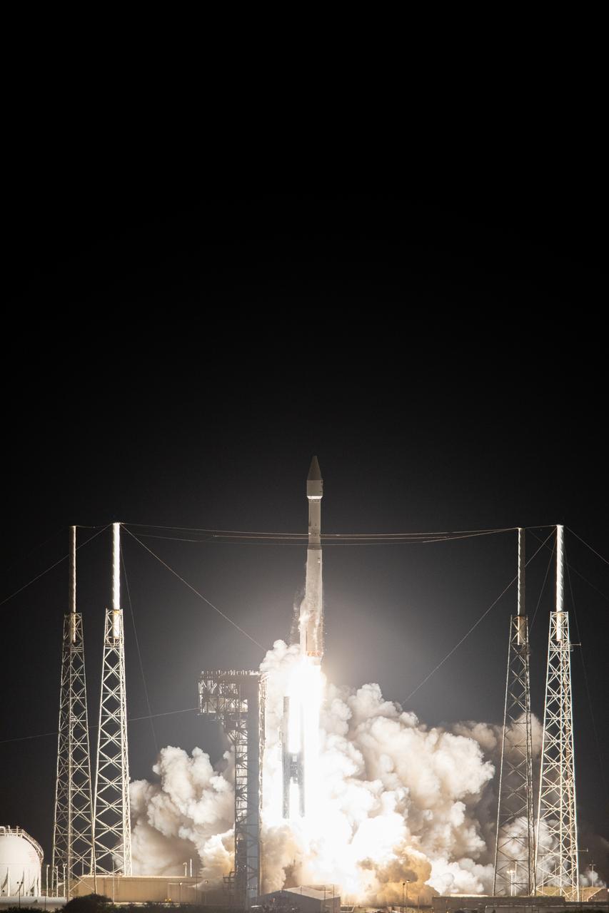 The United Launch Alliance Atlas V rocket, carrying the Solar Orbiter, lifts off Space Launch Complex 41 at Cape Canaveral Air Force Station in Florida at 11:03 p.m. EST, on Feb. 9, 2020. Solar Orbiter is an international cooperative mission between ESA (European Space Agency) and NASA. The mission aims to study the Sun, its outer atmosphere and solar wind. The spacecraft will provide the first images of the Sun’s poles. The spacecraft was developed by Airbus Defence and Space. NASA’s Launch Services Program based at Kennedy managed the launch.