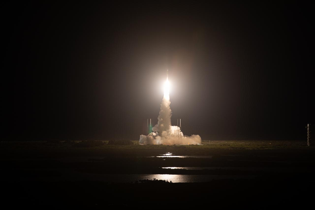 The United Launch Alliance Atlas V rocket, carrying the Solar Orbiter, climbs upward after liftoff from Space Launch Complex 41 on Cape Canaveral Air Force Station in Florida on Feb. 9, 2020. Liftoff was at 11:03 p.m. EST. Solar Orbiter is an international cooperative mission between ESA (European Space Agency) and NASA. The mission aims to study the Sun, its outer atmosphere and solar wind. The spacecraft will provide the first images of the Sun’s poles. The spacecraft was developed by Airbus Defence and Space. NASA’s Launch Services Program based at Kennedy managed the launch.