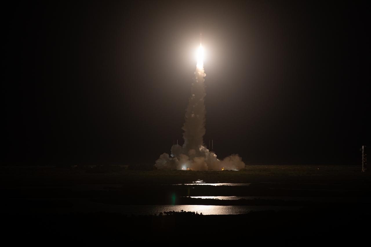 The United Launch Alliance Atlas V rocket, carrying the Solar Orbiter, climbs upward after liftoff from Space Launch Complex 41 on Cape Canaveral Air Force Station in Florida on Feb. 9, 2020. Liftoff was at 11:03 p.m. EST. Solar Orbiter is an international cooperative mission between ESA (European Space Agency) and NASA. The mission aims to study the Sun, its outer atmosphere and solar wind. The spacecraft will provide the first images of the Sun’s poles. The spacecraft was developed by Airbus Defence and Space. NASA’s Launch Services Program based at Kennedy managed the launch.