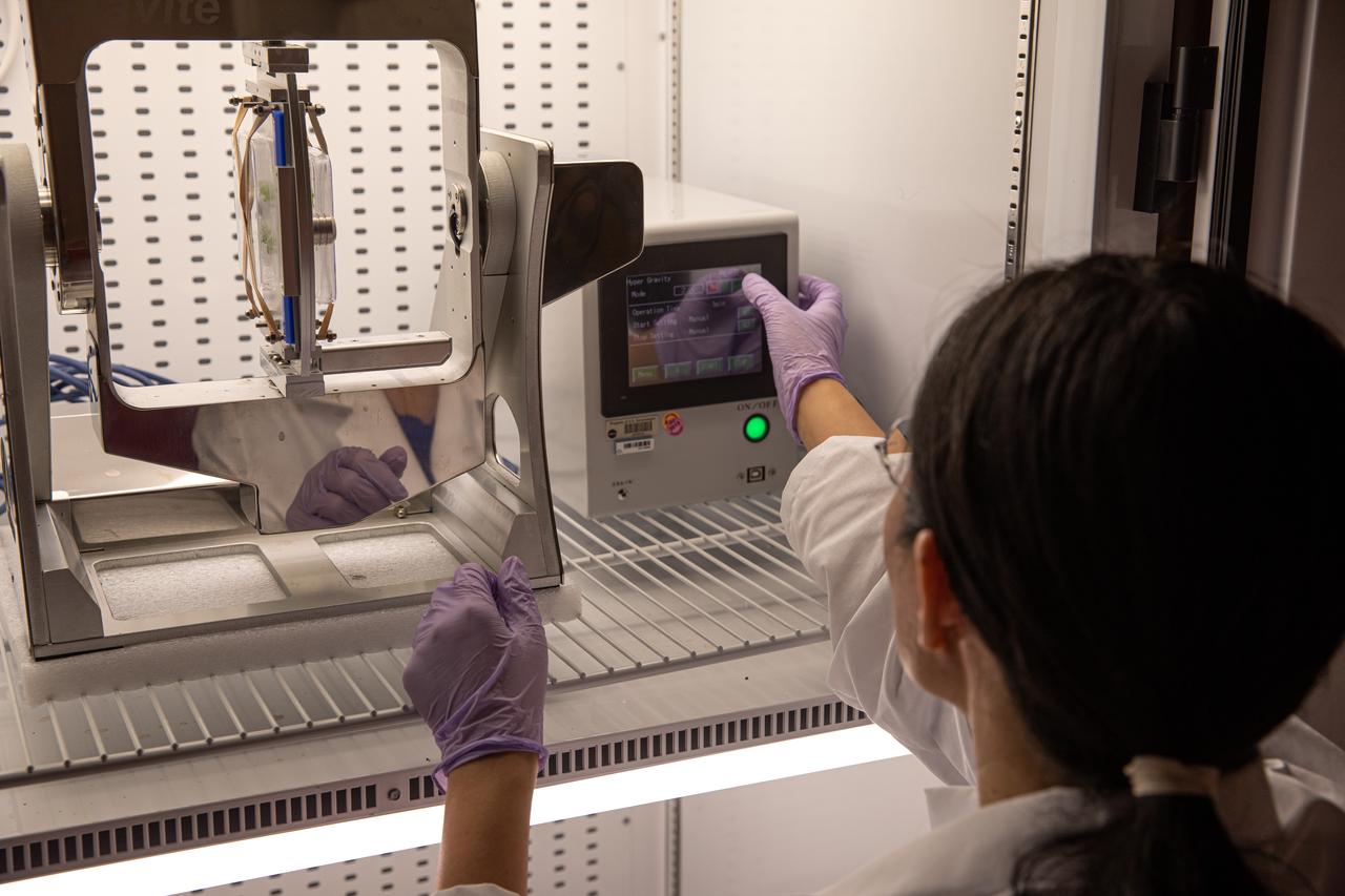 Ye Zhang, a project scientist at NASA’s Kennedy Space Center in Florida runs a test on a Gravite 3d clinostat device in the Microgravity Simulation Support Facility (MSSF) inside the Neil Armstrong Operations and Checkout building on Feb. 11, 2020. The facility was developed to provide ground simulation capability to the U.S. research community in order to supplement the limited opportunities to access the International Space Station and other platforms for microgravity research. The MSSF is designed to support biological research on microorganisms, cells, tissues, small plants and small animals. The simulator provides NASA with an alternative platform for microgravity research and creates the opportunity to conduct experiments on the space station in parallel with conditions of simulated microgravity on the ground.