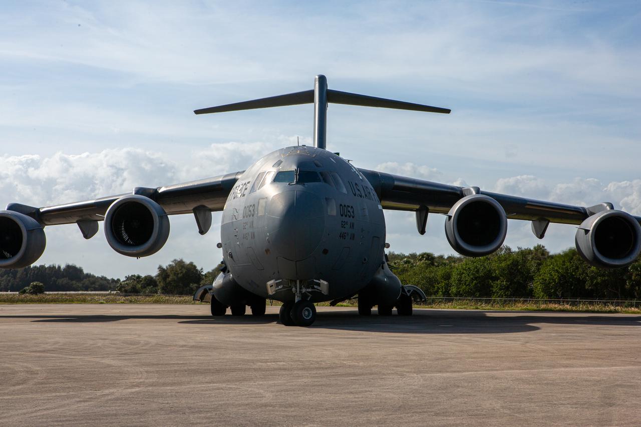 The Mars 2020 rover arrives at the Launch and Landing Facility, formerly known as the Shuttle Landing Facility, at NASA’s Kennedy Space Center on Feb. 12, 2020. The rover was delivered to the Florida spaceport on a C-17 aircraft, making a cross-country trip that started at NASA’s Jet Propulsion Laboratory in Pasadena, California. The mission, targeted for mid-July 2020, will launch aboard an Atlas V 541 rocket from Cape Canaveral Air Force Station. NASA’s Launch Services Program based at Kennedy is managing the launch.