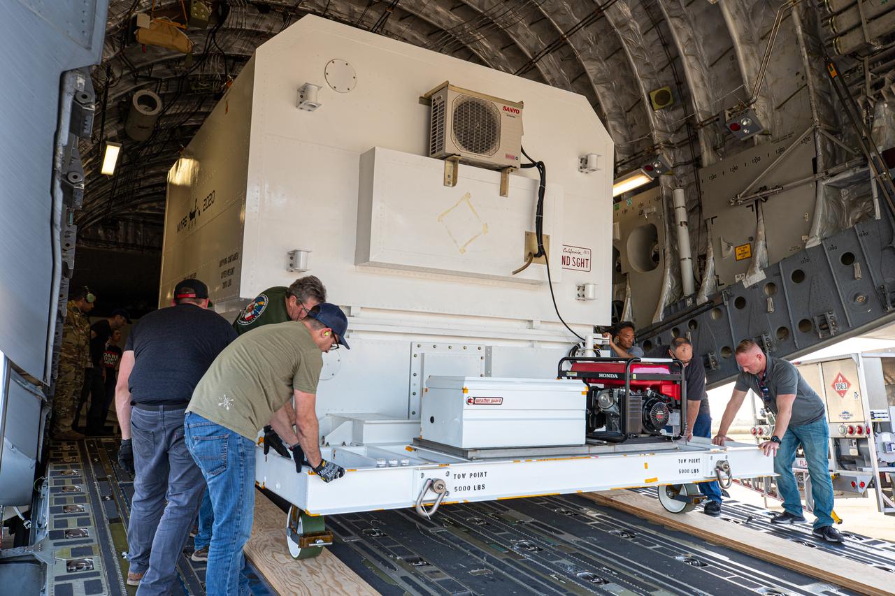 The Mars 2020 rover is offloaded from a C-17 aircraft at the Launch and Landing Facility, formerly known as the Shuttle Landing Facility, at NASA’s Kennedy Space Center on Feb. 12, 2020. The rover made a cross-country trip to the Florida spaceport that started at NASA’s Jet Propulsion Laboratory in Pasadena, California. The mission, targeted for mid-July 2020, will launch aboard an Atlas V 541 rocket from Cape Canaveral Air Force Station. NASA’s Launch Services Program based at Kennedy is managing the launch.