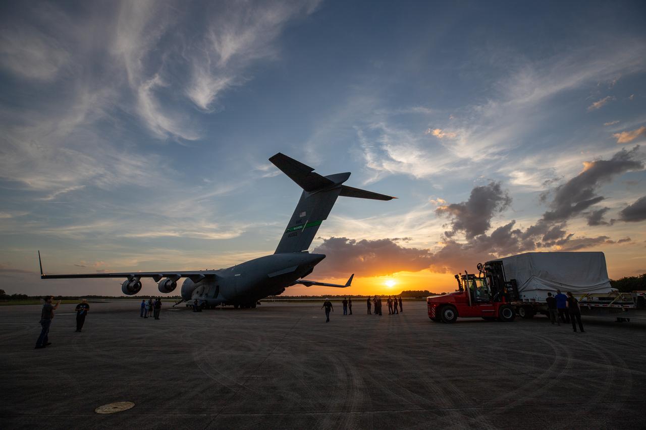 The C-17 aircraft that delivered the Mars 2020 rover sits at the Launch and Landing Facility, formerly known as the Shuttle Landing Facility, at NASA’s Kennedy Space Center on Feb. 12, 2020. The rover made a cross-country trip to the Florida spaceport that started at NASA’s Jet Propulsion Laboratory in Pasadena, California. The mission, targeted for mid-July 2020, will launch aboard an Atlas V 541 rocket from Cape Canaveral Air Force Station. NASA’s Launch Services Program based at Kennedy is managing the launch.