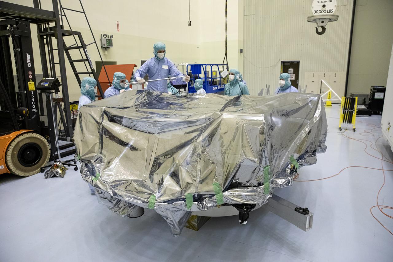The Mars 2020 rover undergoes processing inside the Payload Hazardous Servicing Facility at NASA’s Kennedy Space Center in Florida on Feb. 13, 2020. The spacecraft was flown to Kennedy from California aboard a C-17 aircraft on Feb. 12. Targeted for mid-July 2020, the mission is scheduled to launch aboard an Atlas V 541 rocket from Cape Canaveral Air Force Station. The launch is managed by the Launch Services Program. The Mars 2020 rover will search for signs of past microbial life, characterize the planet’s climate and geology, collect samples for future return to Earth and pave the way for human exploration of Mars.
