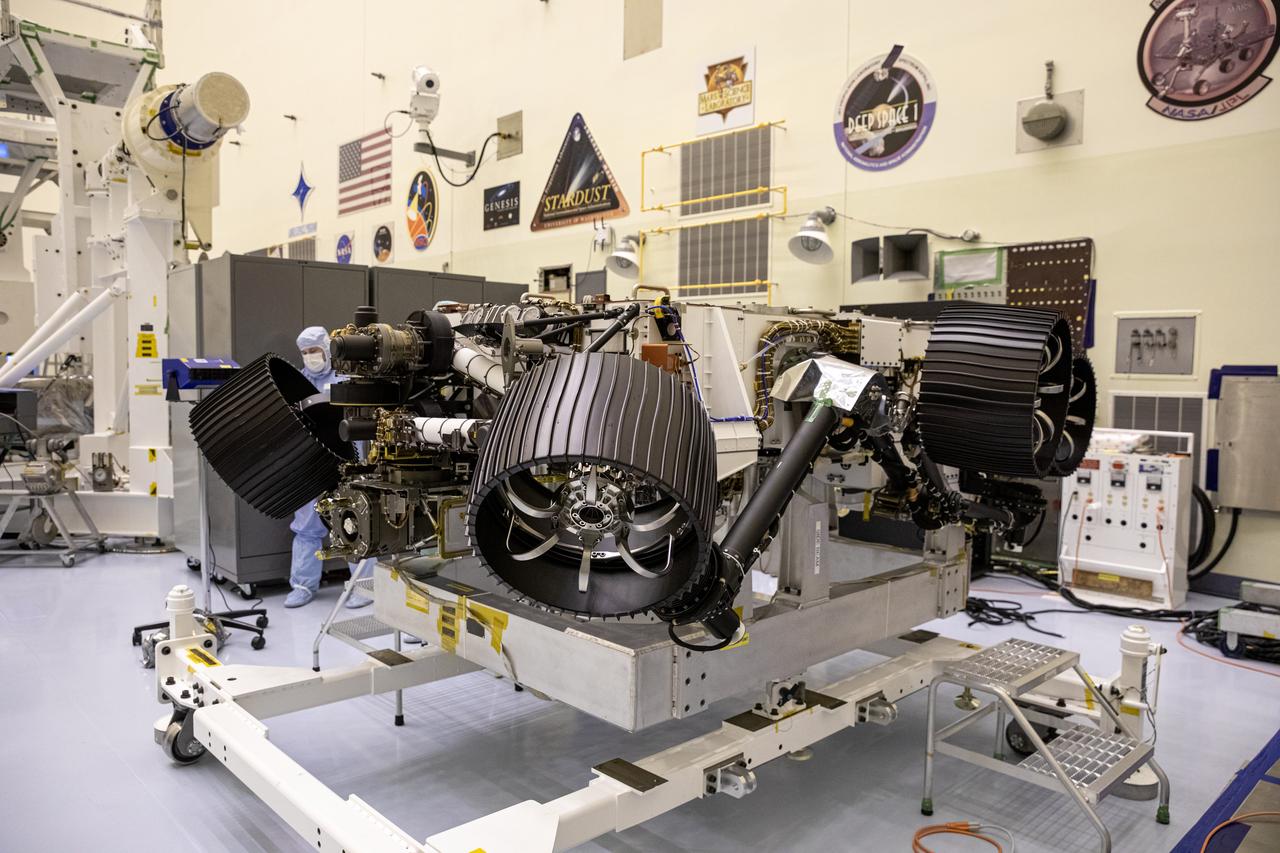 The Mars 2020 rover undergoes processing inside the Payload Hazardous Servicing Facility at NASA’s Kennedy Space Center in Florida on Feb. 14, 2020. Initial processing took place on Feb. 13, one day after a C-17 aircraft, with the rover aboard, touched down at the Launch and Landing Facility at Kennedy. The cross-country trip began at NASA’s Jet Propulsion Laboratory, where the rover was manufactured. The mission, targeted for mid-July 2020, will launch aboard an Atlas V 541 rocket from Cape Canaveral Air Force Station. NASA’s Launch Services Program based at Kennedy is managing the launch. Click here for more information on the Mars 2020 rover mission.
