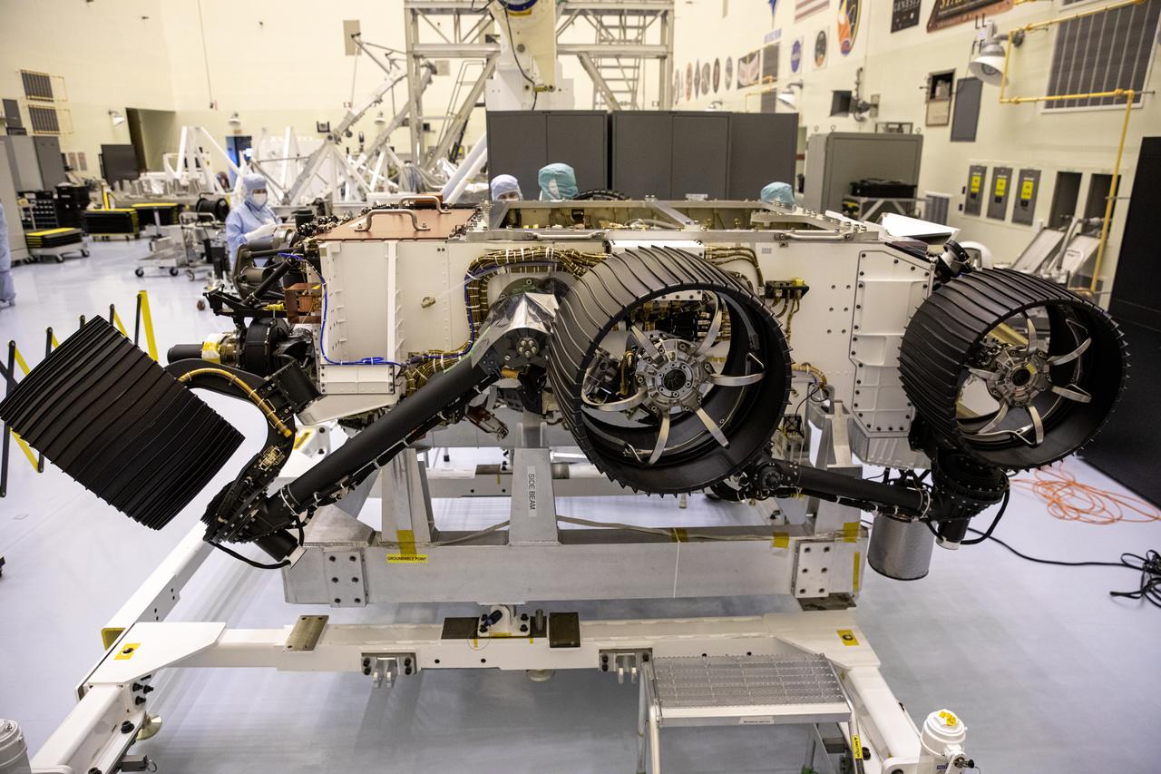 The Mars 2020 rover undergoes processing inside the Payload Hazardous Servicing Facility at NASA’s Kennedy Space Center in Florida on Feb. 14, 2020. Initial processing took place on Feb. 13, one day after a C-17 aircraft, with the rover aboard, touched down at the Launch and Landing Facility at Kennedy. The cross-country trip began at NASA’s Jet Propulsion Laboratory, where the rover was manufactured. The mission, targeted for mid-July 2020, will launch aboard an Atlas V 541 rocket from Cape Canaveral Air Force Station. NASA’s Launch Services Program based at Kennedy is managing the launch. Click here for more information on the Mars 2020 rover mission.