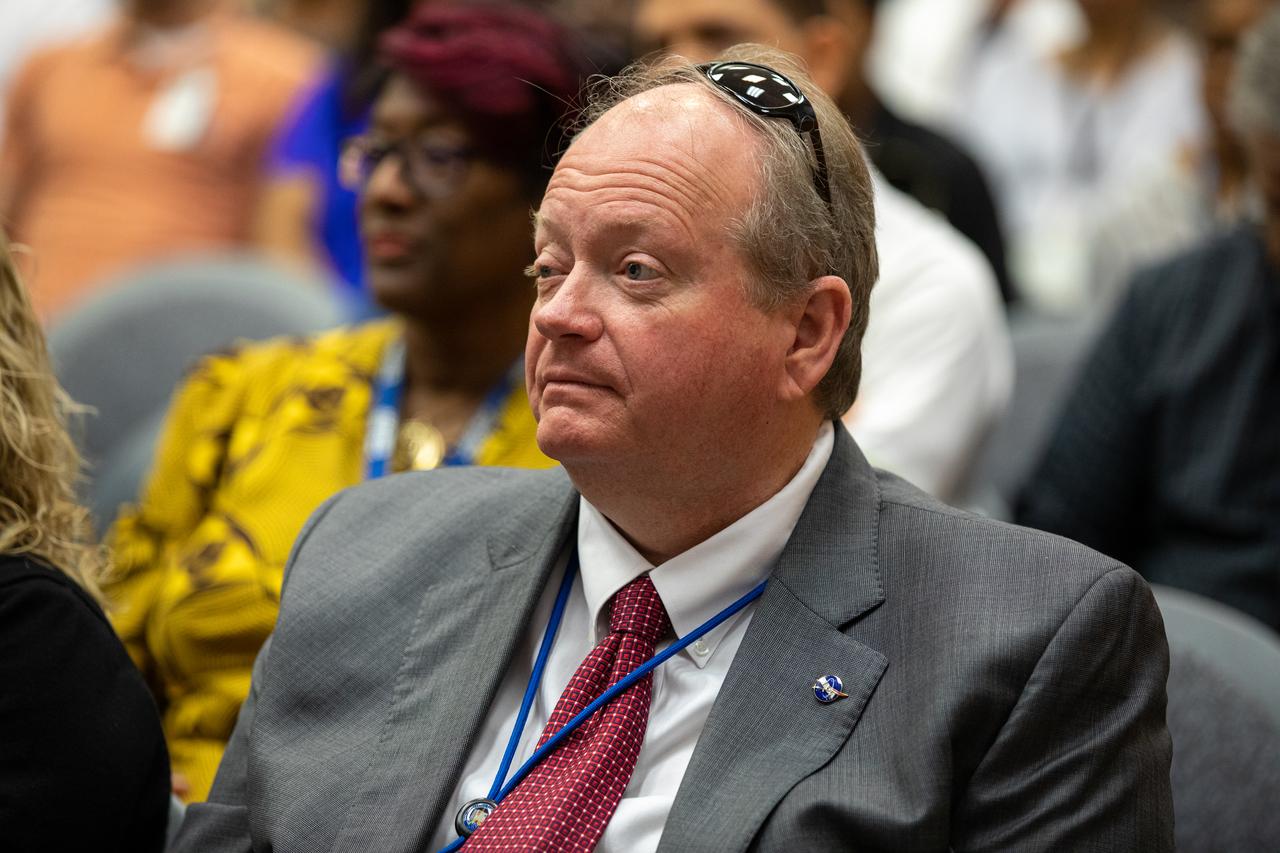 Burt Summerfield, associate director, management, attends the Black History Month celebration at Kennedy Space Center in Florida on Feb. 18, 2020. The program was organized by the Black Employee Strategy Team (BEST), one of the center’s employee resource groups. This year’s theme was “African Americans and the Vote.” Keynote speaker was James Jennings, former NASA associate administrator for Institutions and Management and Kennedy’s former deputy director. Jennings shared advice with workers and managers.