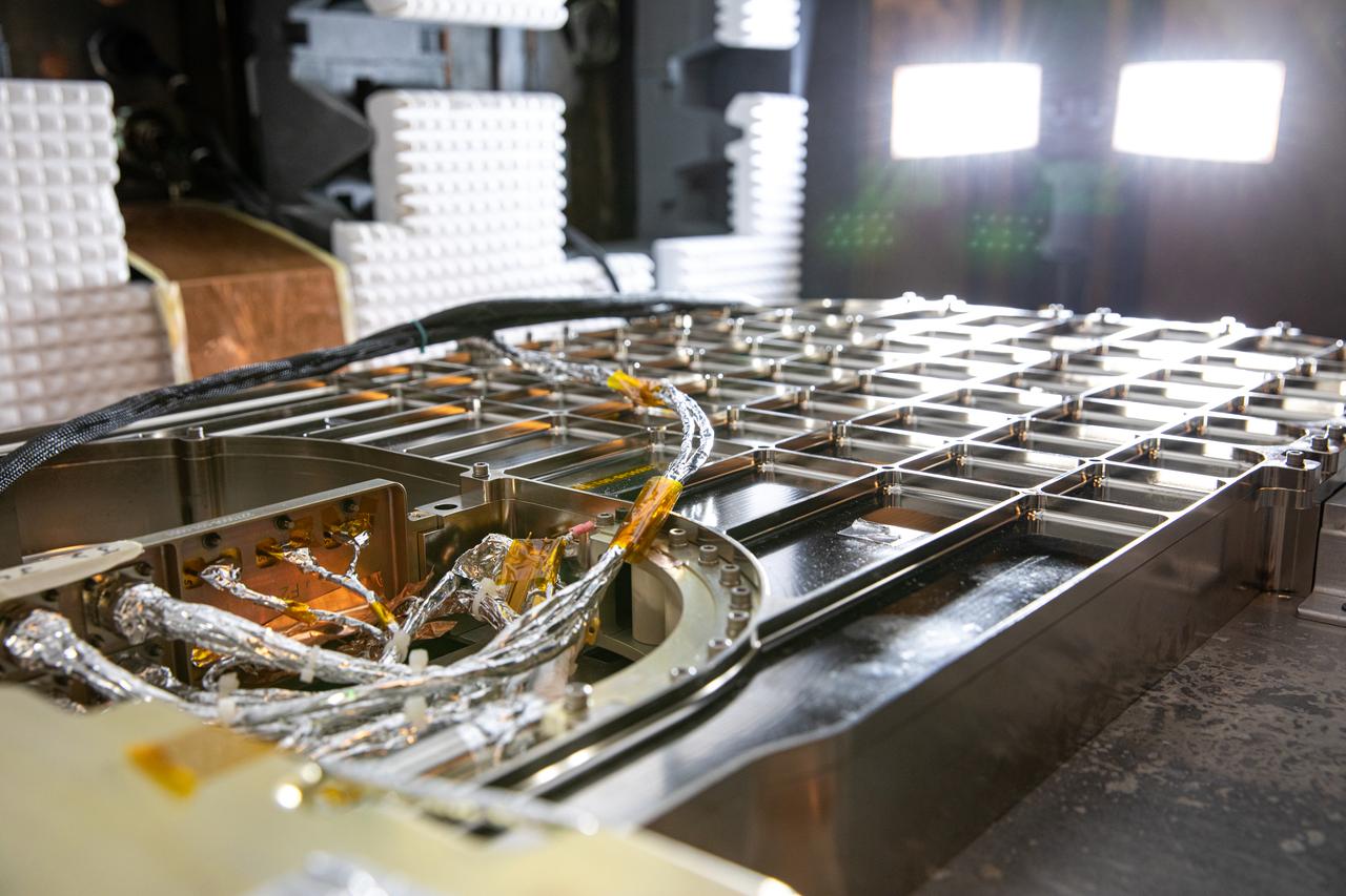 The Restore-L hose management assembly (HMA) test unit undergoes electromagnetic interference testing in the Electromagnetic Lab at NASA's Kennedy Space Center in Florida on Feb. 19, 2020. The HMA is able to extend and retract the hose, somewhat similar to the function of a tape measure. Managed by the agency's Goddard Space Flight Center in Greenbelt, Maryland, Restore-L is an inflight robotic satellite servicer spacecraft. 