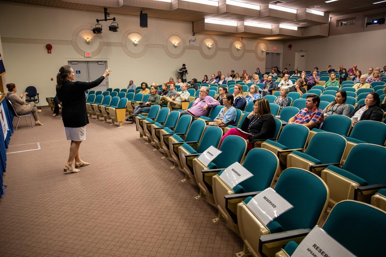 Mary Kirkland, a Kennedy Space Center athletic trainer at RehabWorks, presents information on the body’s myofascial system inside the Florida spaceport’s Training Auditorium on March 2, 2020, during the center’s annual Safety and Health Days. Taking place March 2 through March 6, Safety and Health Days provides Kennedy employees with a variety of presentations to attend – all of which focus on how to maintain a safe and healthy workforce.