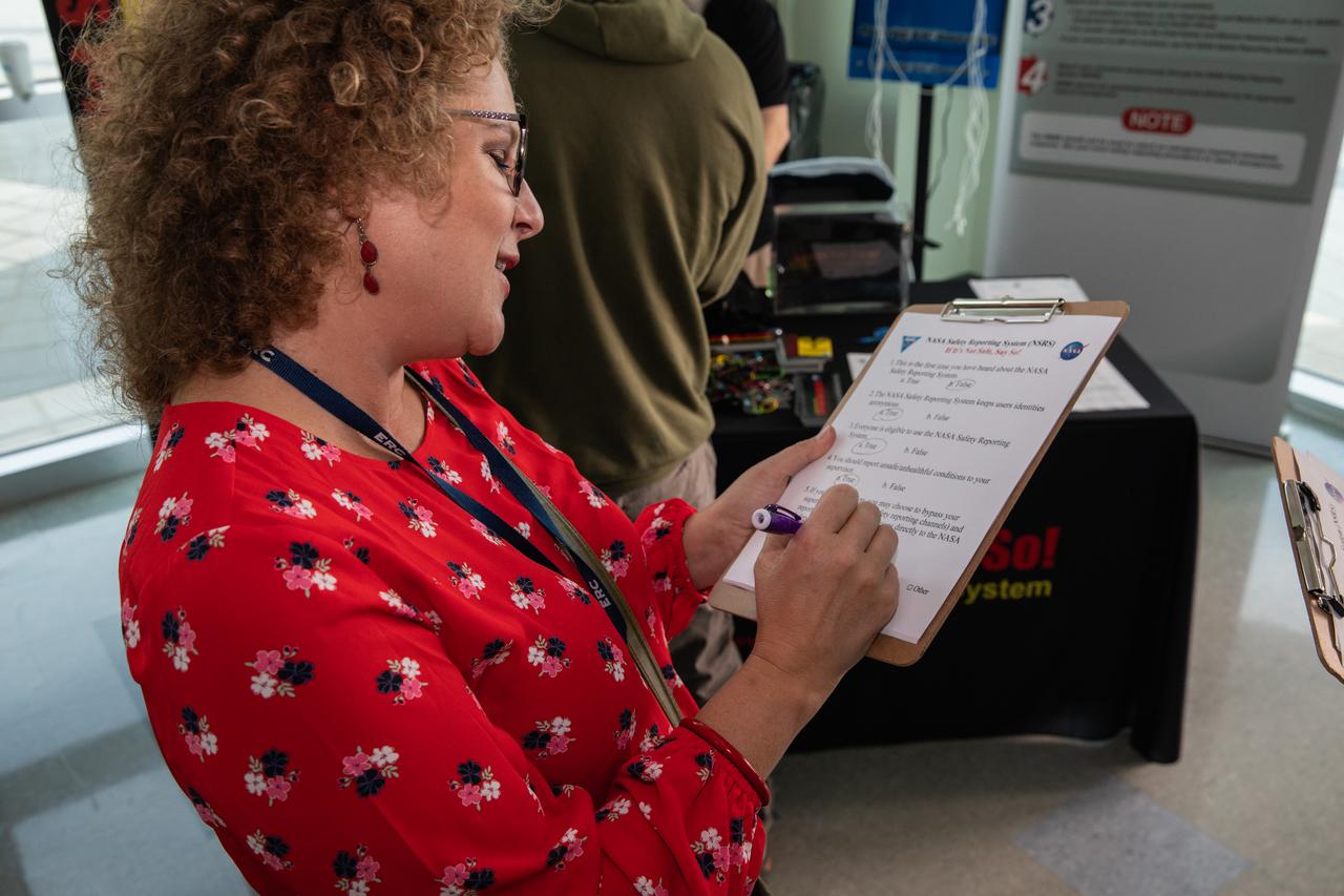 A Kennedy Space Center employee fills out a NASA Safety Reporting System questionnaire inside the Florida spaceport’s Operations Support Building II on March 3, 2020, during the center’s annual Safety and Health Days. Taking place March 2 through March 6, Safety and Health Days provides Kennedy employees with a variety of presentations to attend – all of which focus on how to maintain a safe and healthy workforce.