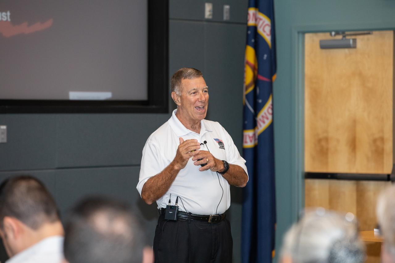 Danny McKnight, a U.S. Army retired colonel, speaks to Kennedy Space Center employees inside the Florida spaceport’s Operations Support Building II on March 3, 2020, during the center’s annual Safety and Health Days. Taking place March 2 through March 6, Safety and Health Days provides Kennedy employees with a variety of presentations to attend – all of which focus on how to maintain a safe and healthy workforce. McKnight’s presentation included information on the commitment and leadership required to be successful when operating in difficult conditions.