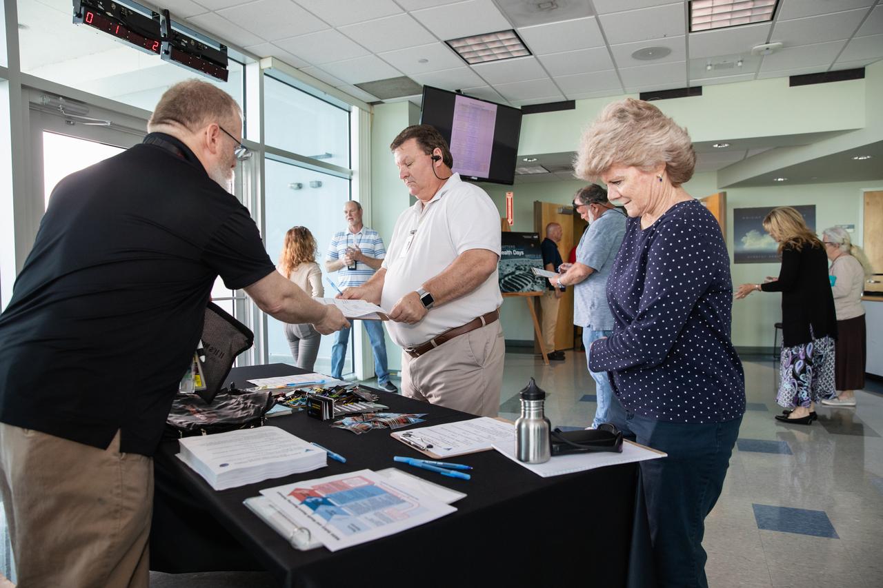 NASA Kennedy Space Center employees learn more about safety from informational tables set up inside the Florida spaceport’s Operations Support Building II on March 3, 2020, during the center’s annual Safety and Health Days. Taking place March 2 through March 6, Safety and Health Days provides Kennedy employees with a variety of presentations to attend – all of which focus on how to maintain a safe and healthy workforce.