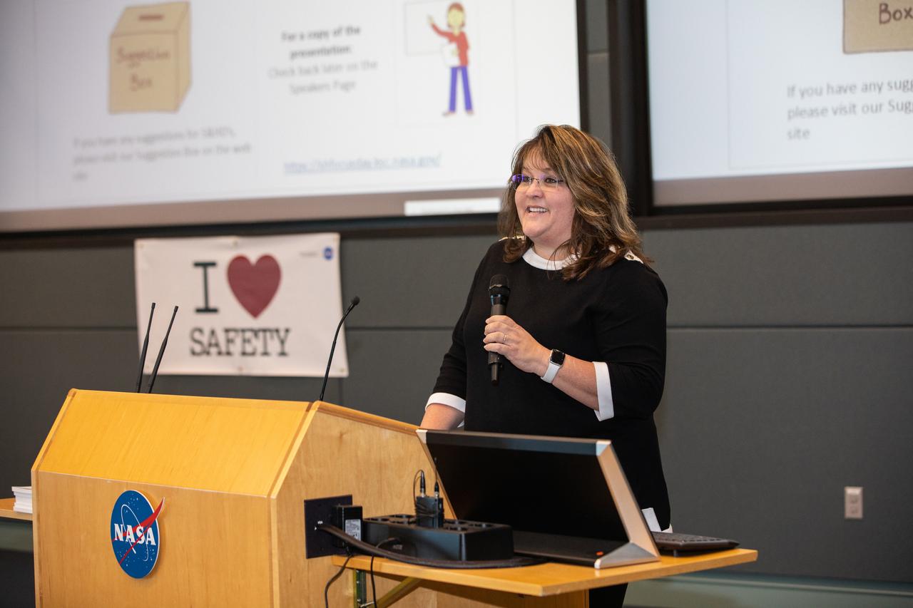 Becky Murray, associate director of Engineering at NASA’s Kennedy Space Center in Florida, addresses Kennedy employees inside the Operations Support Building II on March 3, 2020, during the center’s annual Safety and Health Days. Taking place March 2 through March 6, Safety and Health Days provides Kennedy employees with a variety of presentations to attend – all of which focus on how to maintain a safe and healthy workforce.
