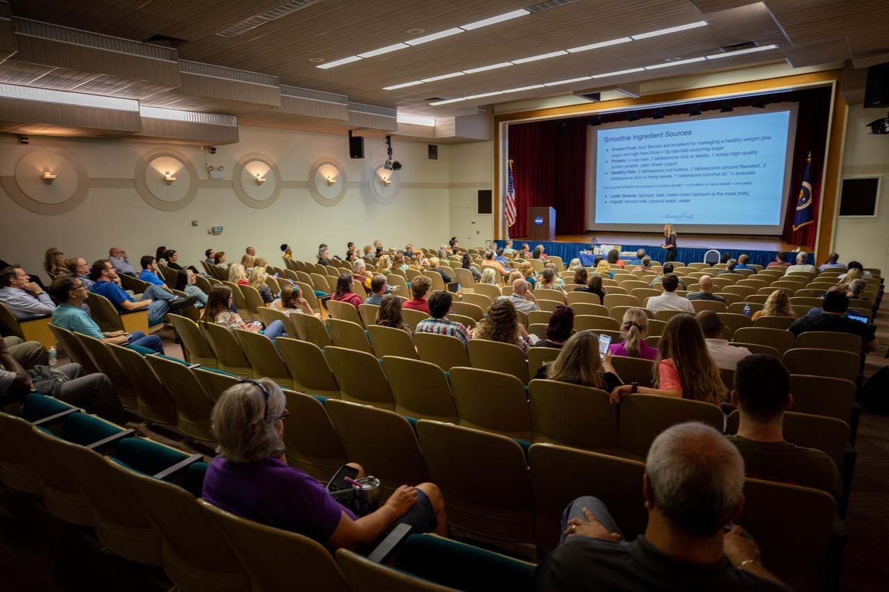 NASA Kennedy Space Center employees attend a presentation on simple swaps that can be made to lead to a healthier lifestyle inside the Florida spaceport’s Training Auditorium on March 5, 2020. The presentation, led by guest speaker Carly Paige, an integrative nutrition health coach and chef, was offered during the center’s annual Safety and Health Days, which took place March 2 through March 6. Throughout the week, Kennedy employees had the opportunity to attend a variety of presentations – all of which focused on how to maintain a safe and healthy workforce.