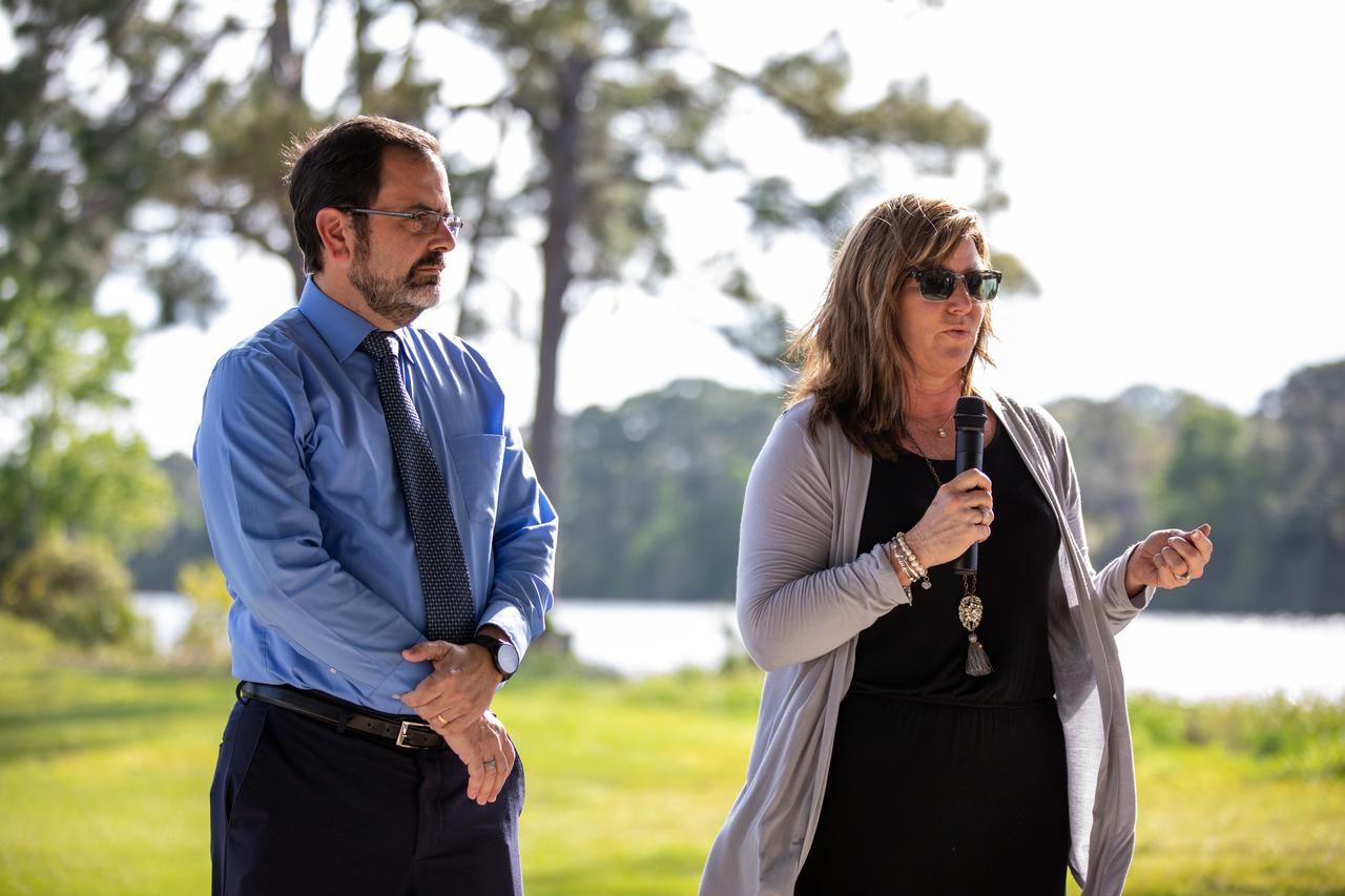 Deputy Director Ronnie Rodriguez, left, and Director Jennifer Kunz of Safety and Mission Assurance at NASA’s Kennedy Space Center in Florida, speak to Kennedy employees during a Safety and Health Days celebration on March 5, 2020. Taking place March 2 through March 6, Safety and Health Days provides Kennedy employees with a variety of presentations to attend – all of which focus on how to maintain a safe and healthy workforce. The celebration on March 5 took place at the spaceport’s KARS Park II and was open for all employees to attend.