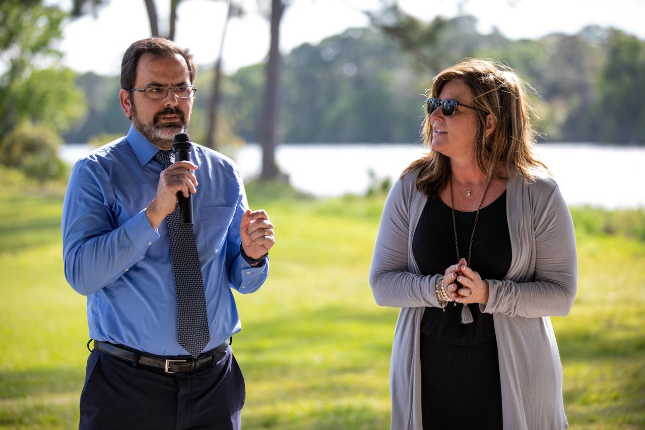 Deputy Director Ronnie Rodriguez, left, and Director Jennifer Kunz of Safety and Mission Assurance at NASA’s Kennedy Space Center in Florida, speak to Kennedy employees during a Safety and Health Days celebration on March 5, 2020. Taking place March 2 through March 6, Safety and Health Days provides Kennedy employees with a variety of presentations to attend – all of which focus on how to maintain a safe and healthy workforce. The celebration on March 5 took place at the spaceport’s KARS Park II and was open for all employees to attend.