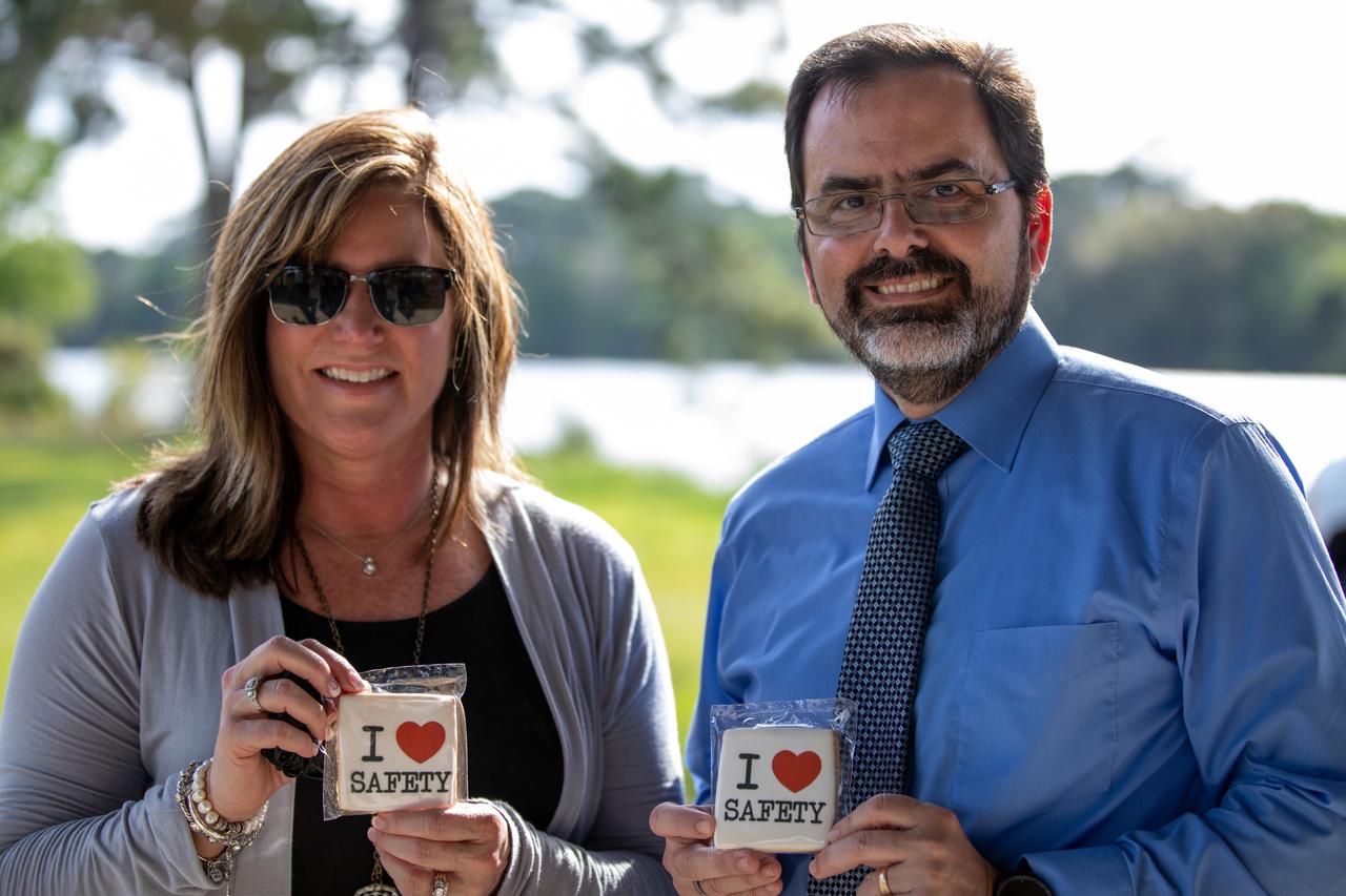 Jennifer Kunz, left, director, and Ronnie Rodriguez, deputy director of Safety and Mission Assurance at NASA’s Kennedy Space Center in Florida, are photographed at a Safety and Health Days celebration on March 5, 2020. Taking place March 2 through March 6, Safety and Health Days provides Kennedy employees with a variety of presentations to attend – all of which focus on how to maintain a safe and healthy workforce. The celebration on March 5 took place at the spaceport’s KARS Park II and was open for all employees to attend.