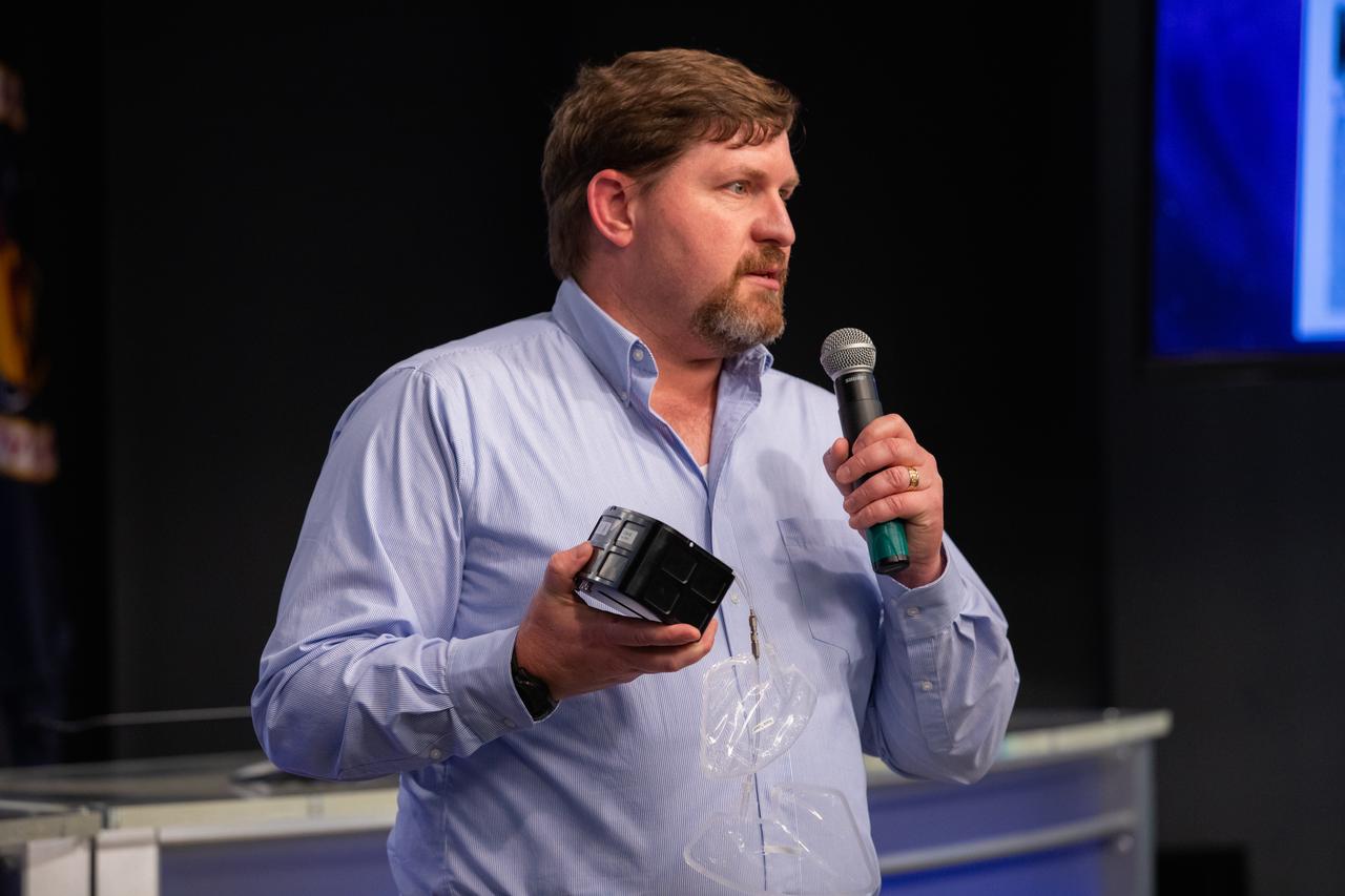 Gene Boland, chief scientist of Techshot, addresses NASA Social participants during a What’s on Board science briefing at the agency’s Kennedy Space Center in Florida on March 5, 2020. The briefing provided a closer look at some of the payloads launching on SpaceX’s 20th Commercial Resupply Services (CRS-20) mission to the International Space Station. The company’s Falcon 9 rocket is scheduled to lift off from Cape Canaveral Air Force Station’s Space Launch Complex 40 at 11:50 p.m. EST on March 6, 2020.