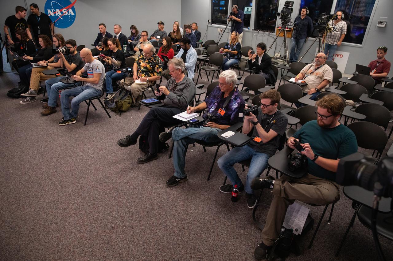 Members of the media attend a prelaunch news conference for SpaceX’s 20th Commercial Resupply Services (CRS-20) mission to the International Space Station at NASA’s Kennedy Space Center in Florida on March 6, 2020. Participants included conference moderator Heather Scott of NASA Communications; Joel Montalbano, manager of the agency’s International Space Station Program; Jennifer Buchli, deputy chief scientist for the International Space Station Program; Hans Koenigsmann, vice president of Build and Flight Reliability at SpaceX; and Mike McAleenan, launch weather officer with the U.S. Air Force 45th Space Wing. SpaceX’s Falcon 9 rocket and cargo Dragon spacecraft are scheduled to lift off from Cape Canaveral Air Force Station’s Space Launch Complex 40 at 11:50 p.m. EST on March 6, 2020. 