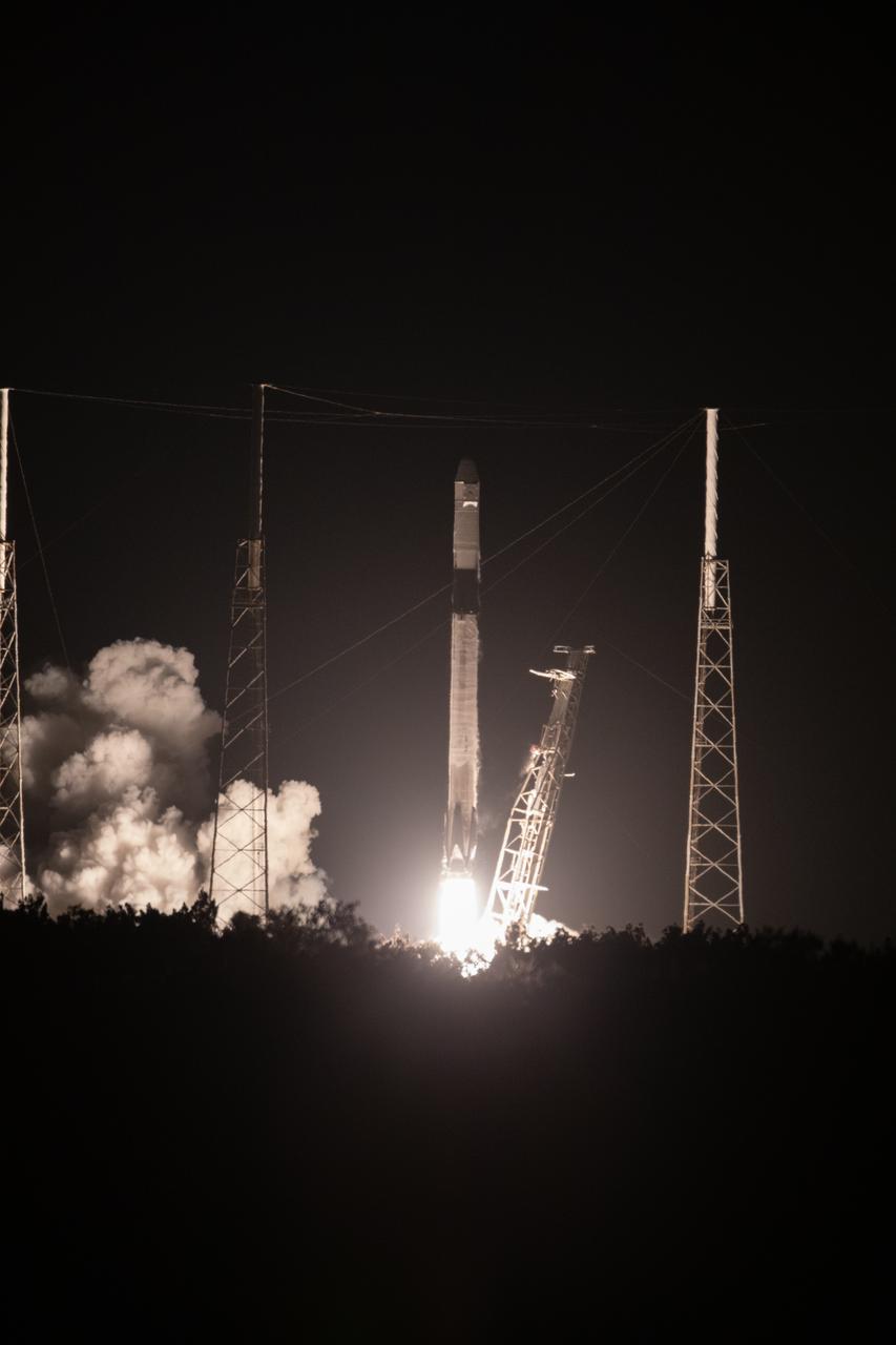 A SpaceX Falcon 9 rocket lifts off from Space Launch Complex 40 at Cape Canaveral Air Force Station in Florida at 11:50 p.m. EST on March 6, 2020, carrying the uncrewed cargo Dragon spacecraft on its journey to the International Space Station for NASA and SpaceX’s 20th Commercial Resupply Services (CRS-20) mission. Dragon will deliver more than 5,600 pounds of science investigations and cargo to the orbiting laboratory.