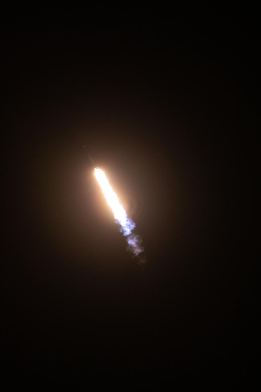 A SpaceX Falcon 9 rocket climbs upward after lifting off from Space Launch Complex 40 at Cape Canaveral Air Force Station in Florida at 11:50 p.m. EST on March 6, 2020, for NASA and SpaceX’s 20th Commercial Resupply Services (CRS-20) mission. SpaceX’s uncrewed cargo Dragon spacecraft, carried atop the Falcon 9, will deliver more than 5,600 pounds of science investigations and cargo to the International Space Station. 
