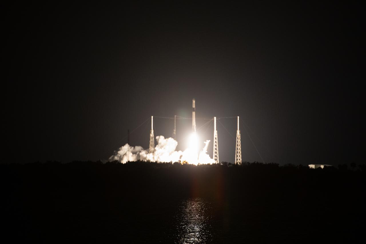 A SpaceX Falcon 9 rocket, with the uncrewed cargo Dragon spacecraft atop, lifts off from Space Launch Complex 40 at Cape Canaveral Air Force Station in Florida at 11:50 p.m. EST on March 6, 2020, for NASA and SpaceX’s 20th Commercial Resupply Services (CRS-20) mission to the International Space Station. The Dragon spacecraft will deliver more than 5,600 pounds of science investigations and cargo to the orbiting laboratory. 