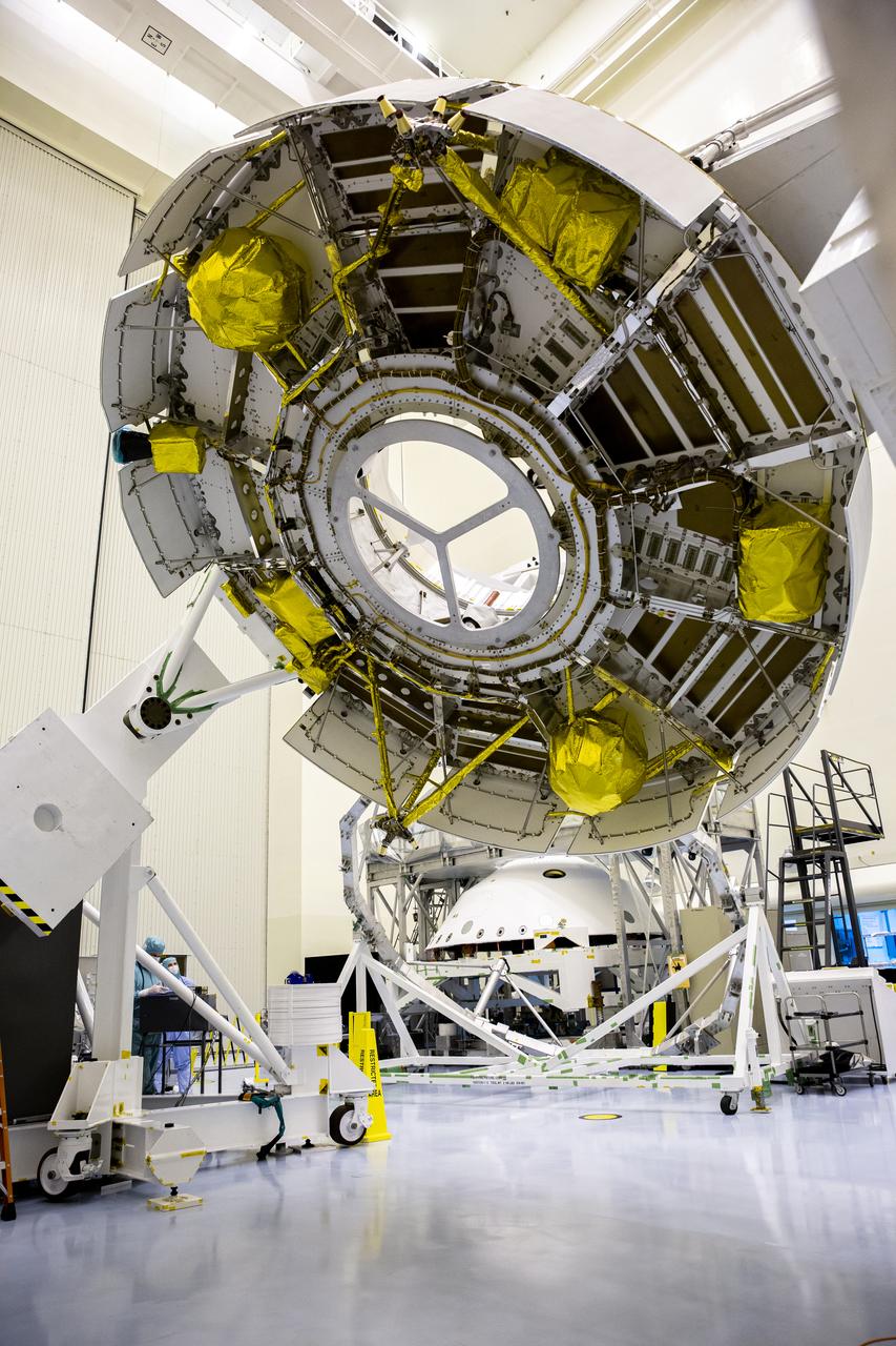 Functional testing of NASA’s Mars Helicopter and its cruise stage occurred in the airlock inside Kennedy Space Center’s Payload Hazardous Servicing Facility on March 10, 2020. The helicopter was tested on a stand while the cruise stage was tested on the rotation fixture. The helicopter will be attached to the Mars Perseverance rover during its mission, which is part of NASA's Mars Exploration Program. Perseverance will land on the Red Planet on Feb. 18, 2021. Liftoff aboard a United Launch Alliance Atlas V 541 rocket is targeted for mid-July from Cape Canaveral Air Force Station. NASA’s Launch Services Program based at Kennedy is managing the launch.