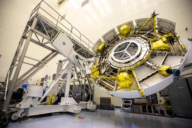 NASA image: Mars Cruise Stage on Rotation Fixture and Helicopter Functional 