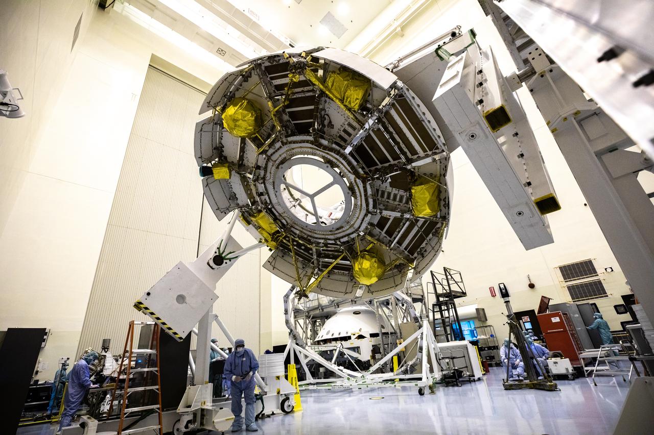 Functional testing of NASA’s Mars Helicopter and its cruise stage occurred in the airlock inside Kennedy Space Center’s Payload Hazardous Servicing Facility on March 10, 2020. The helicopter was tested on a stand while the cruise stage was tested on the rotation fixture. The helicopter will be attached to the Mars Perseverance rover during its mission, which is part of NASA's Mars Exploration Program. Perseverance will land on the Red Planet on Feb. 18, 2021. Liftoff aboard a United Launch Alliance Atlas V 541 rocket is targeted for mid-July from Cape Canaveral Air Force Station. NASA’s Launch Services Program based at Kennedy is managing the launch.