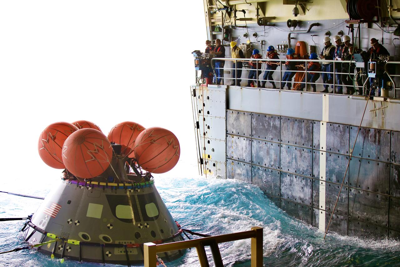 NASA’s Landing and Recovery team, composed of members from the Department of Defense, NASA  and contractor Jacobs, practiced securing a test version of Orion into the well deck of a ship.  During the test, the team practiced to ensure recovery procedure timelines are validated as NASA plans to send Artemis I around the Moon and splashdown in the Pacific Ocean.