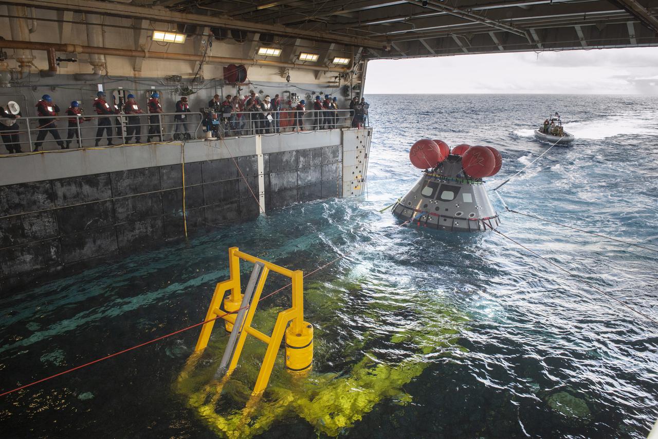 During Underway Recovery Test-8, NASA's Landing and Recovery team from Exploration Ground Systems at Kennedy Space Center performed their first full mission profile test of the recovery procedures for Artemis I aboard the USS John P. Murtha in the Pacific Ocean. Artemis I will be the first integrated flight test of NASA's Deep Space Exploration Systems: the Orion spacecraft, Space Launch System rocket, with the newly upgraded Exploration Ground Systems at Kennedy Space Center.