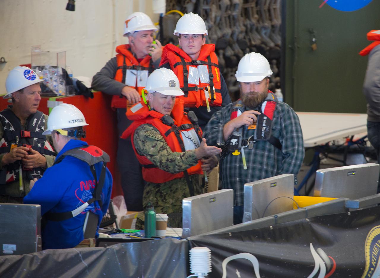 Members of NASA’s Landing and Recovery Team review wave data during Underway Recovery Test-8 off the coast of California. By tracking wave direction and length, the team will ensure a smoother recovery of the Orion spacecraft into the well deck of a Navy ship. During the test, the team practiced to ensure recovery procedure timelines are validated as NASA plans to send Artemis I around the Moon and splashdown in the Pacific Ocean.