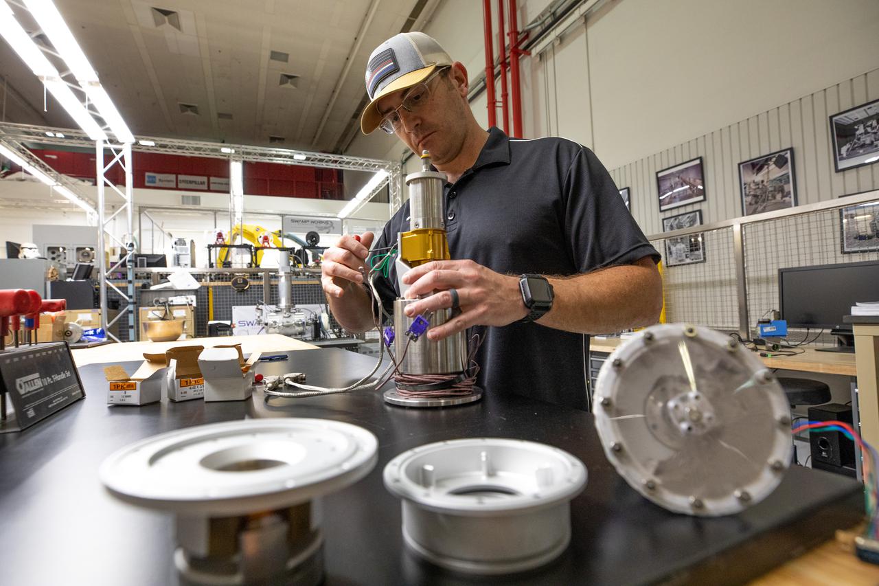 Researchers at NASA's Kennedy Space Center are testing the various types of seals for electric motors that drive the Volatiels Investigating Polar Exploration Rover, or VIPER, wheels at Swamp Works.