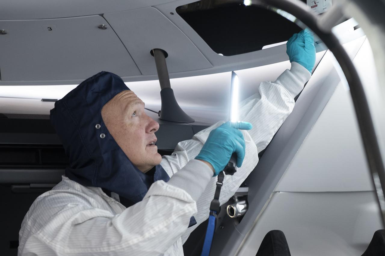 On Monday, March 30, 2020 at a SpaceX processing facility on Cape Canaveral Air Force Station in Florida, SpaceX successfully completed a fully integrated test of critical crew flight hardware ahead of Crew Dragon’s second demonstration mission to the International Space Station for NASA's Commercial Crew Program; the first flight test with astronauts onboard the spacecraft. NASA astronauts Bob Behnken and Doug Hurley participated in the test, which included flight suit leak checks, spacecraft sound verification, display panel and cargo bin inspections, seat hardware rotations, and more.