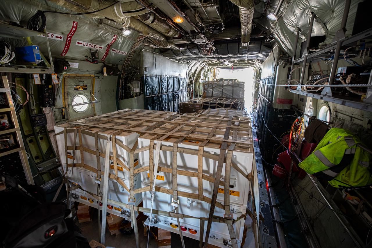 Preparations are underway to offload the Adaptive Caching Assembly (ACA) for NASA’s Mars Perseverance rover from the agency’s C-130 aircraft at Kennedy Space Center’s Launch and Landing Facility in Florida on May 11, 2020. The ACA consists of seven motors and more than 3,000 parts, all working in unison to collect samples from the surface of Mars. A chief component of the assembly is the Sample Handling Arm, which will move sample tubes to the main robotic arm's coring drill and then transfer the filled sample tubes into a space to be sealed and stored. The Mars Perseverance rover is scheduled to launch in mid-July atop a United Launch Alliance Atlas V 541 rocket from Pad 41 at nearby Cape Canaveral Air Force Station. The rover is part of NASA’s Mars Exploration Program, a long-term effort of robotic exploration of the Red Planet. The rover will search for habitable conditions in the ancient past and signs of past microbial life on Mars. The Launch Services Program at Kennedy is responsible for launch management. 