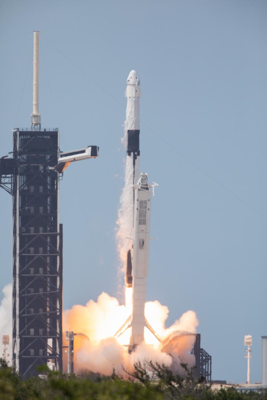 A SpaceX Falcon 9 rocket and Crew Dragon spacecraft lifts off from Launch Complex 39A at NASA’s Kennedy Space Center in Florida on May 30, 2020, carrying NASA astronauts Robert Behnken and Douglas Hurley to the International Space Station for the agency’s SpaceX Demo-2 mission. Liftoff occurred at 3:22 p.m. EDT. Behnken and Hurley are the first astronauts to launch from U.S. soil to the space station since the end of the Space Shuttle Program in 2011. Part of NASA’s Commercial Crew Program, this will be SpaceX’s final flight test, paving the way for the agency to certify the crew transportation system for regular, crewed flights to the orbiting laboratory.