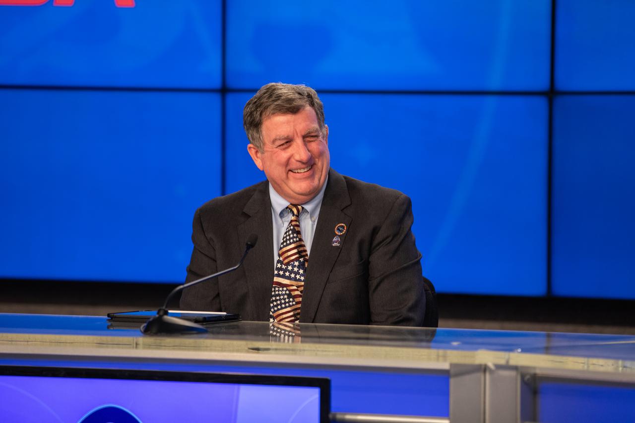 NASA’s International Space Station Program Manager, Kirk Shireman, participates in a postlaunch news conference inside the Press Site auditorium at the agency’s Kennedy Space Center in Florida on May 30, 2020, following the launch of NASA’s SpaceX Demo-2 mission to the International Space Station. Liftoff of the SpaceX Falcon 9 rocket and Crew Dragon spacecraft, carrying NASA astronauts Robert Behnken and Douglas Hurley, occurred at 3:22 p.m. EDT from historic Launch Complex 39A. Behnken and Hurley are the first astronauts to launch to the space station from U.S. soil since the end of the Space Shuttle Program in 2011. Part of NASA’s Commercial Crew Program, this will be SpaceX’s final flight test, paving the way for the agency to certify the crew transportation system for regular, crewed flights to the orbiting laboratory.
