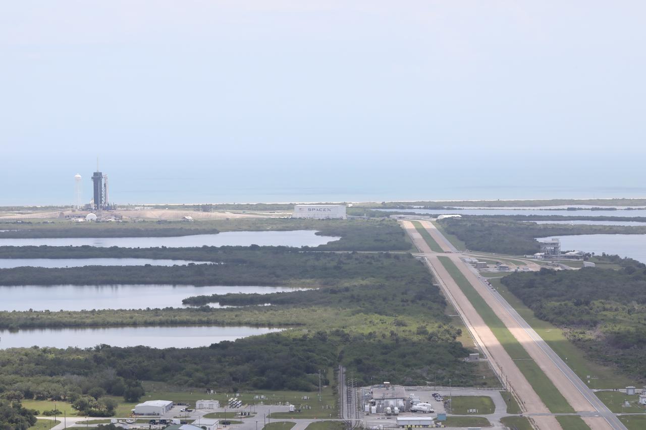 A SpaceX Falcon 9 rocket and Crew Dragon spacecraft stand poised for launch at historic Launch Complex 39A at NASA’s Kennedy Space Center in Florida on May 30, 2020, ahead of the agency’s SpaceX Demo-2 mission to the International Space Station. Liftoff occurred at 3:22 p.m. EDT. NASA astronauts Robert Behnken and Douglas Hurley are the first astronauts to launch from U.S. soil to the space station since the end of the Space Shuttle Program in 2011. Part of NASA’s Commercial Crew Program, this will be SpaceX’s final flight test, paving the way for the agency to certify the crew transportation system for regular, crewed flights to the orbiting laboratory.