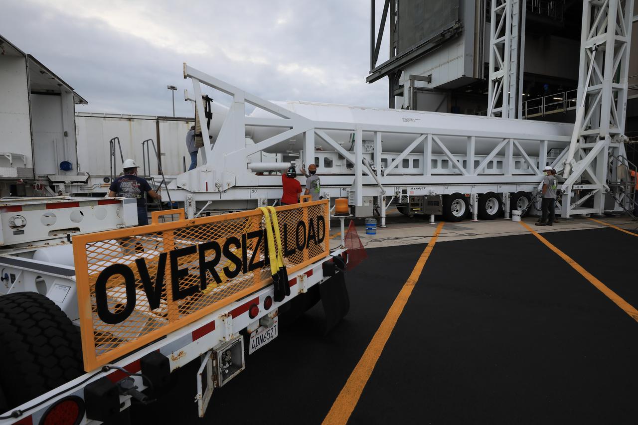 A lifting device is used to raise the second of four solid rocket boosters (SRB) for the United Launch Alliance Atlas V 541 rocket into the Vertical Integration Facility (VIF) at Space Launch Complex 41 at Cape Canaveral Air Force Station (CCAFS) in Florida on June 3, 2020. The SRB will be lifted up and mated to the Atlas V booster in the VIF. NASA’s Mars 2020 mission with the Perseverance rover is scheduled to launch on July 20, 2020, atop the Atlas V rocket from Pad 41. The rover is part of NASA’s Mars Exploration Program, a long-term effort of robotic exploration of the Red Planet. The rover’s seven instruments will search for habitable conditions in the ancient past and signs of past microbial life on Mars. The Launch Services Program at Kennedy is responsible for launch management.