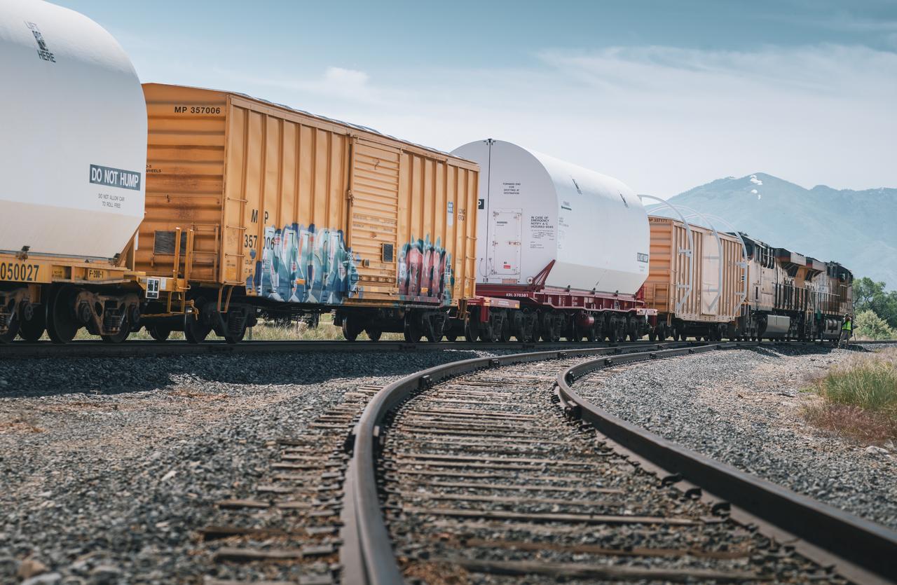 The two solid rocket boosters that will power NASA’s Space Launch System (SLS) for Artemis missions to the Moon are on their way to the agency’s Kennedy Space Center in Florida after departing from a Northrop Grumman manufacturing facility in Promontory, Utah, on June 5, 2020. The boosters – each comprised of five motor segments – are scheduled to arrive at Kennedy’s Rotation, Processing and Surge Facility, where teams with NASA’s Exploration Ground Systems will process the segments before moving them to the Vehicle Assembly Building for stacking on the mobile launcher. Under the Artemis program, NASA will land the first woman and the next man on the Moon by 2024. The first in a series of increasingly complex missions, Artemis I will test the Orion spacecraft and SLS as an integrated system ahead of crewed flights to the Moon. 