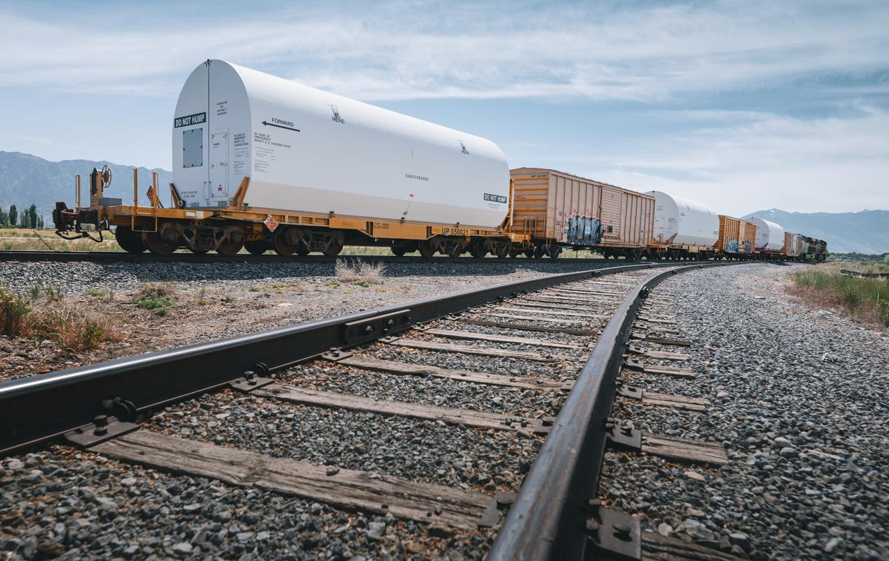 The two solid rocket boosters that will power NASA’s Space Launch System (SLS) for Artemis missions to the Moon are on their way to the agency’s Kennedy Space Center in Florida after departing from a Northrop Grumman manufacturing facility in Promontory, Utah, on June 5, 2020. The boosters – each comprised of five motor segments – are scheduled to arrive at Kennedy’s Rotation, Processing and Surge Facility, where teams with NASA’s Exploration Ground Systems will process the segments before moving them to the Vehicle Assembly Building for stacking on the mobile launcher. Under the Artemis program, NASA will land the first woman and the next man on the Moon by 2024. The first in a series of increasingly complex missions, Artemis I will test the Orion spacecraft and SLS as an integrated system ahead of crewed flights to the Moon. 