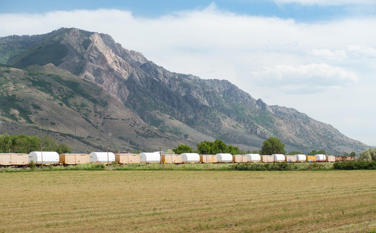 The two solid rocket boosters that will power NASA’s Space Launch System (SLS) for Artemis missions to the Moon are on their way to the agency’s Kennedy Space Center in Florida after departing from a Northrop Grumman manufacturing facility in Promontory, Utah, on June 5, 2020. The boosters – each comprised of five motor segments – are scheduled to arrive at Kennedy’s Rotation, Processing and Surge Facility, where teams with NASA’s Exploration Ground Systems will process the segments before moving them to the Vehicle Assembly Building for stacking on the mobile launcher. Under the Artemis program, NASA will land the first woman and the next man on the Moon by 2024. The first in a series of increasingly complex missions, Artemis I will test the Orion spacecraft and SLS as an integrated system ahead of crewed flights to the Moon. 