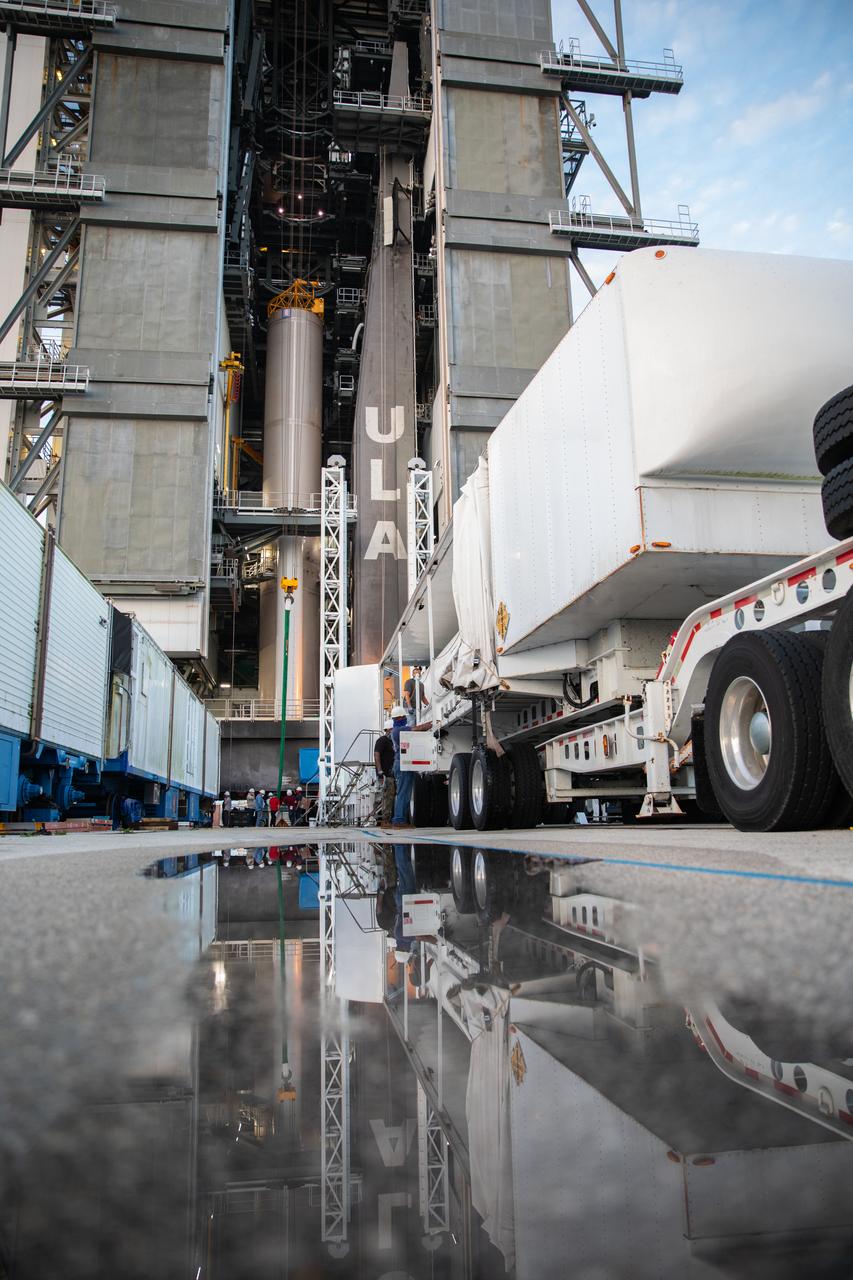 The fourth and final solid rocket booster (SRB) for the United Launch Alliance Atlas V 541 rocket arrives at the Vertical Integration Facility (VIF) at Space Launch Complex 41 at Cape Canaveral Air Force Station (CCAFS) in Florida on June 9, 2020. The SRB will be prepared for lift and mating to the Atlas V booster in the VIF. The Mars 2020 mission with the Perseverance rover is scheduled to launch in July 2020, atop the Atlas V rocket from Pad 41. The rover is part of NASA’s Mars Exploration Program, a long-term effort of robotic exploration of the Red Planet. The rover’s seven instruments will search for habitable conditions in the ancient past and signs of past microbial life on Mars. The Launch Services Program at Kennedy is responsible for launch management.
